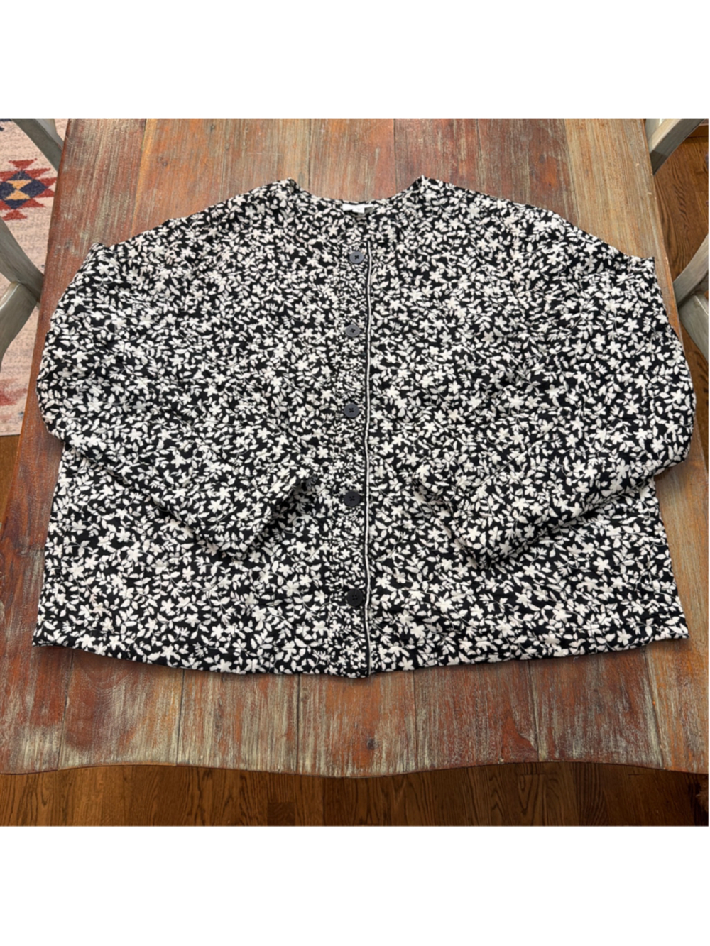 J.Jill Black & White Floral Quilted Button-Front Jacket – Size 3X Pockets